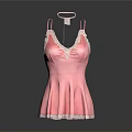 Pink Women's Dress With Lace Trim Spaghetti Straps And V Neck Design