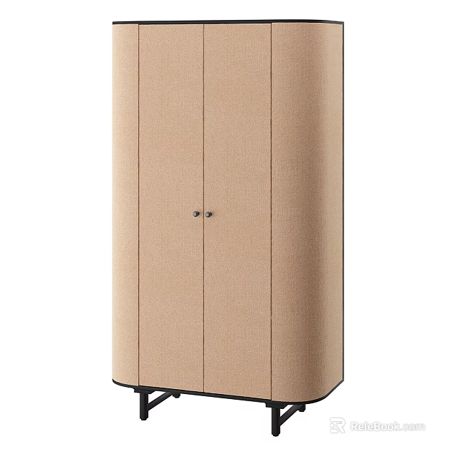 Modern Beige Wardrobe Design With Double Doors Metal Handles and Bottom Wheels 3d model 