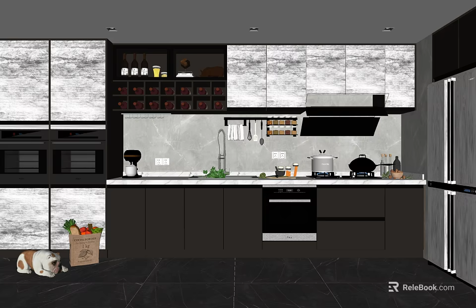 Modern Kitchen Interior Design With Stylish Cabinets And Marble Countertop 3d model