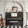 Musical Instruments And Art Supplies Featuring Piano Violin Sheet Music Arched Wall Black White Floor