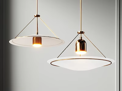 Modern Style Pendant Lights With Gold Metal And White Circular Shades 3d model