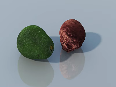 Natural Stone And Wood Surface Displaying Green Avocado And Red Fruit 3d model