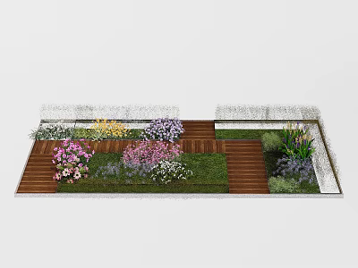 Comfortable Outdoor Chair In Garden With Wooden Deck Colorful Flowers And Green Grass 3d model