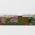 Comfortable Outdoor Chair In Garden With Wooden Deck Colorful Flowers And Green Grass