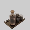 Clear Tableware Set With Glass Bottle Glasses And Metal Tray 3d model