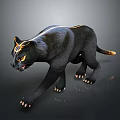 Black Panther With Yellow Eyes Walking On Gray Background Displaying Sharp Paws 3d model