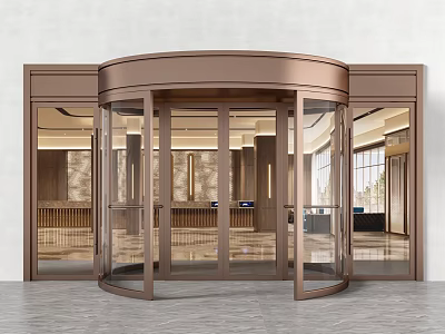Brass Colored Glass Revolving Door in Modern Hotel Lobby Interior Design 3d model