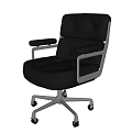 Modern Black Leather Sofa Stool With Armrests And Wheeled Base