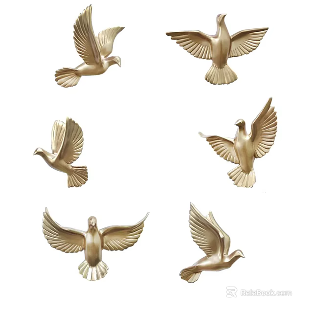 Decorative Golden Flying Birds Wall Decor with Elegant Spread Wings Design 3d model 