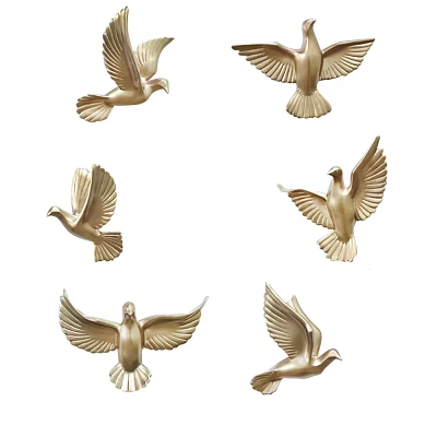 Decorative Golden Flying Birds Wall Decor with Elegant Spread Wings Design 3d model