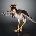Detailed 3D Bird with Crest Open Wings Yellow Legs and Long Beak