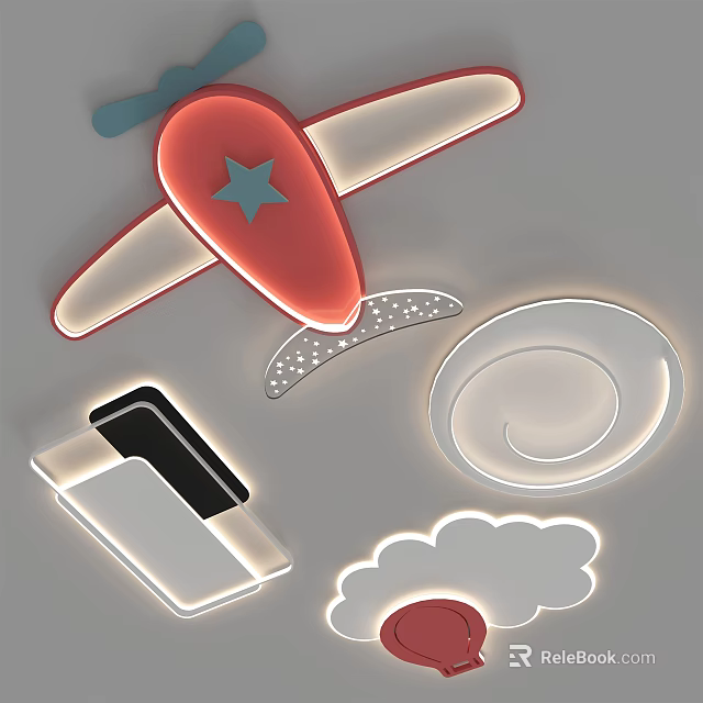 Creative Kids Room Ceiling Lights With Airplane Cloud Moon And Rectangle Shapes 3d model