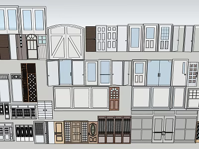 Various Door And Window Design Collection With Wooden Glass Panel And Sliding Styles 3d model