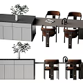 Modern Dining Table Set with Wooden Chairs Sideboard Cabinet Vase and Magazine