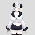 Woman Wearing White Hooded Jacket Panda Ear Headpiece White Hair Black Shorts And White Sneakers
