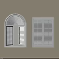 White Arched Top And Double Panel Shutters On Beige Wall Interior Design 3d model