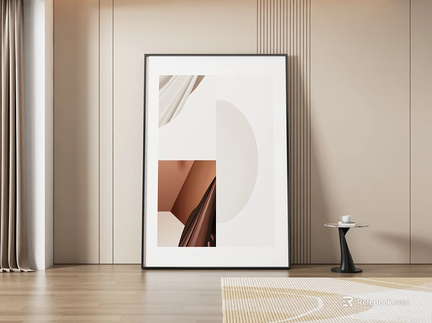 Abstract Painting With Geometric Shapes And Soft Tones In Minimalist Interior Room Design 3d model 