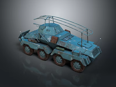 Armored Military Vehicle with Roof Rail Multiple Wheels Vintage Weathered Exterior Design 3d model