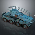 Armored Military Vehicle with Roof Rail Multiple Wheels Vintage Weathered Exterior Design