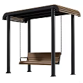 Public Facility Covered Swing Bench With Wooden Seat And Metal Support Structure