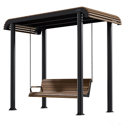 Public Facility Covered Swing Bench With Wooden Seat And Metal Support Structure 3d model