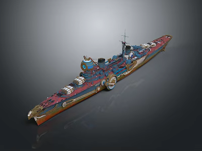 Vintage Battleship Model With Detailed Turrets Smokestacks And Deck Design 3d model