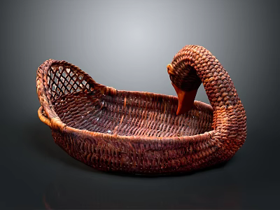 Handcrafted Swan Shaped Woven Basket With Intricate Texture And Brown Finish 3d model