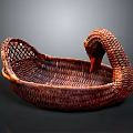 Handcrafted Swan Shaped Woven Basket With Intricate Texture And Brown Finish