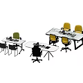 Modern Office Desks With Rectangular Oval Shapes Yellow Black Chairs And Supplies