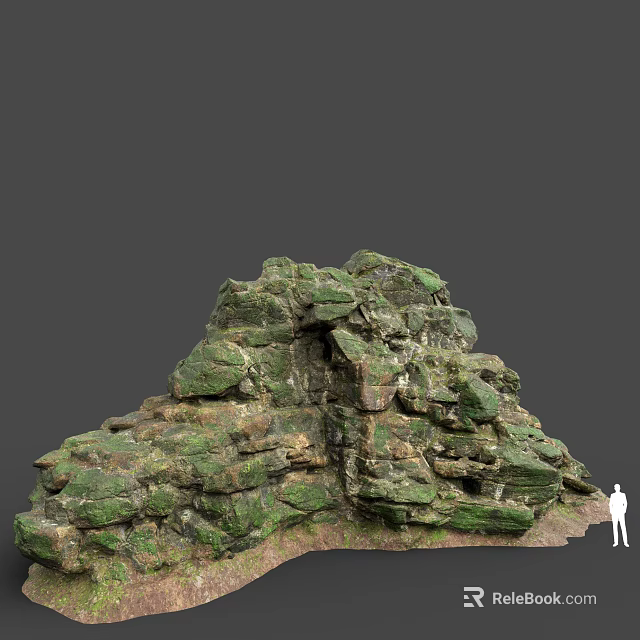 Natural Green Moss Covered Stone Rock Formation For Garden Landscape Decoration 3d model 