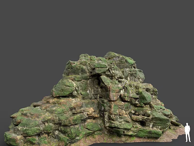 Natural Green Moss Covered Stone Rock Formation For Garden Landscape Decoration 3d model
