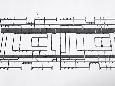 Industrial Pipeline System Structure With Metal Pipes And Framework Layout 3d model