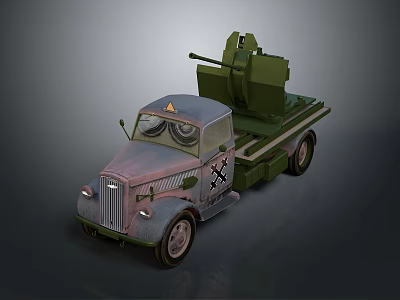 Vintage Military Truck Featuring Large Green Artillery Mount And Detailed Front Design 3d model