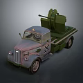 Vintage Military Truck Featuring Large Green Artillery Mount And Detailed Front Design