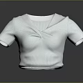White Short Sleeve Cropped Top with V Neck Twisted Knot Detail and Ribbed Texture Design