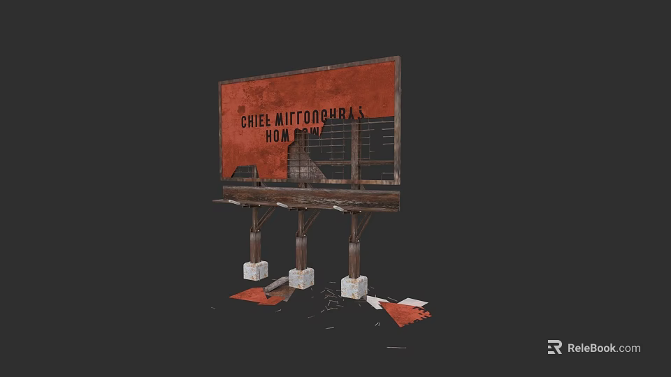 Vintage Billboard Displaying Chiles Mittongoras Hon Pow Text With Metal Supports 3d model 