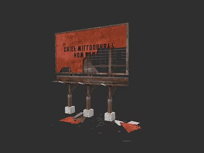 Vintage Billboard Displaying Chiles Mittongoras Hon Pow Text With Metal Supports 3d model