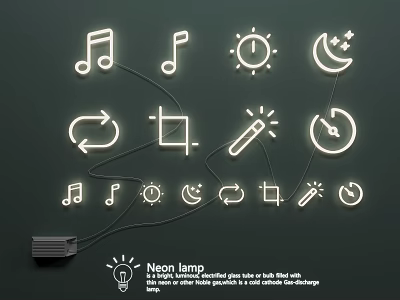 Creative Neon Lamp Set with Diverse Symbols and Power Supply for Decorative Lighting 3d model