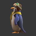 Cute Penguin Character With Pilot Helmet Goggles And Yellow Scarf 3D Model Front Back View
