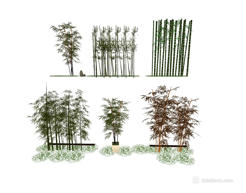 Various Bamboo Species With Different Heights And Green Foliage For Garden Landscaping Design 3d model 