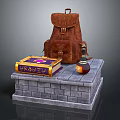 Stone Platform With Brown Backpack Decorative Book And Potion Bottle