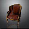 Ornate Classic Chair With Red Velvet Upholstery And Golden Wooden Frame Details