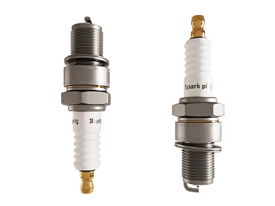 Two Spark Plugs With Metal Shell Ceramic Insulator And Electrode Tips 3d model