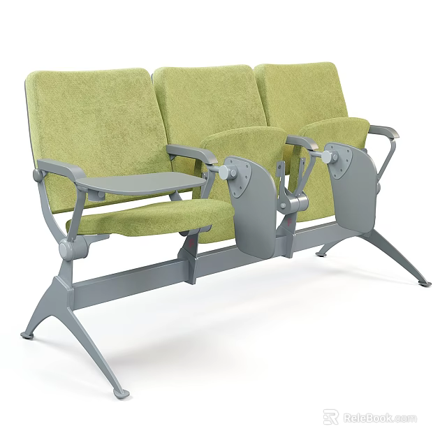 Green Upholstered Public Waiting Seats With Gray Metal Armrests And Side Tables 3d model 