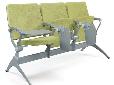 Green Upholstered Public Waiting Seats With Gray Metal Armrests And Side Tables 3d model