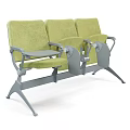 Green Upholstered Public Waiting Seats With Gray Metal Armrests And Side Tables