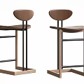 Modern Design Bar Stools With Wooden Backrest And Sleek Metal Frame Structure 3d model