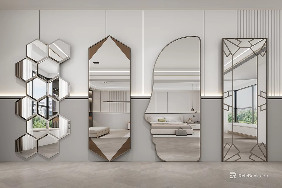 Decorative Wall Mirrors with Various Geometric Shapes for Modern Interior Decor 3d model 
