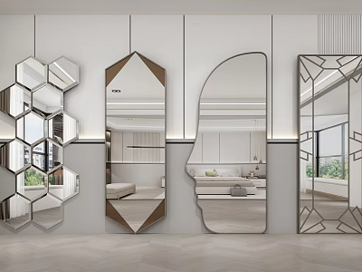 Decorative Wall Mirrors with Various Geometric Shapes for Modern Interior Decor 3d model