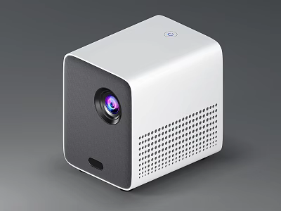 White Cube Shaped Projection Monitoring Device With HD Lens Indicator Light And Cooling Vents 3d model